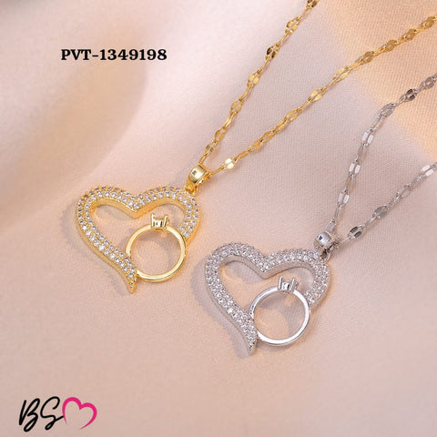 Korean Heart Locket With Ring – Elegant Golden Pendant Necklace