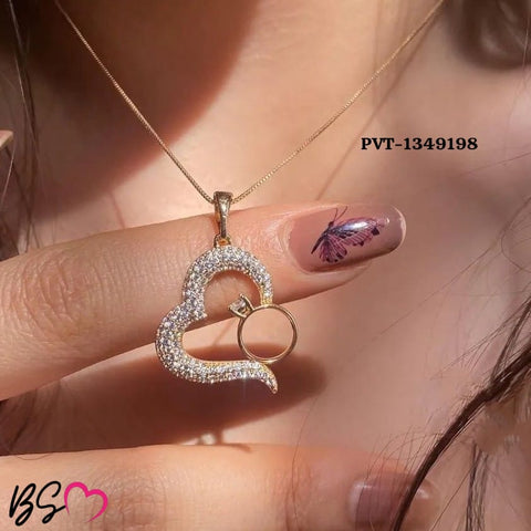 Korean Heart Locket With Ring – Elegant Golden Pendant Necklace