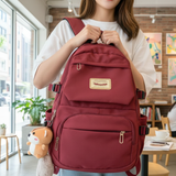 Korean Style School Bag | Large Capacity Nylon Backpack | Teenagers Girls Laptop Work School - Maroon