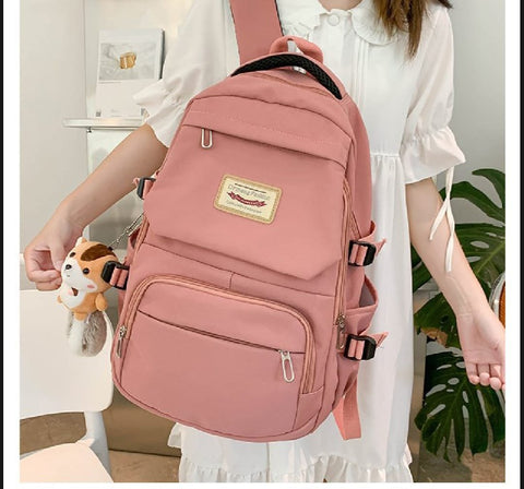Korean Style School Bag | Large Capacity Nylon Backpack | Teenagers Girls Laptop Work School - Pink