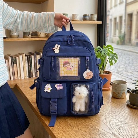 Cute Women Backpack Multi Pocket Canvas School Bag White Student Bag For Teenage Girls