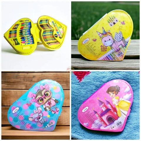 90 Pcs Heart Shape Colour Kit Painting Set For Kids With Colour Pencils Crayons And Art Accessories (Random Characters)