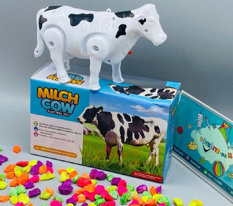 Funny Walking Musical Milch Cow Toy for Kids – Black &amp; White Electric Animal with Lights, Sound &amp; Moving Tail