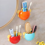 Bee Shaped Plastic Toothbrush Holder with Suction Hook – Cute Wall Mounted Toothbrush Stand for Kids &amp; Travel (Random Colors)