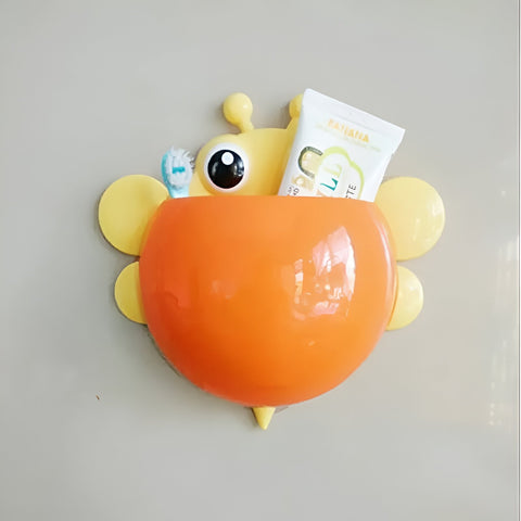 Bee Shaped Plastic Toothbrush Holder with Suction Hook – Cute Wall Mounted Toothbrush Stand for Kids &amp; Travel (Random Colors)