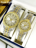 Luxury Diamond-Accented Couple Watch Set (Without Box) - Golden