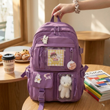 Cute Women Backpack Multi Pocket Canvas School Bag White Student Bag For Teenage Girls