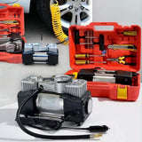 Imported Double Cylinder 12 Volt Portable Electric Car Air Pump & Repair Kit
