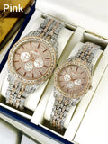 Luxury Diamond-Accented Couple Watch Set (Without Box) - Golden