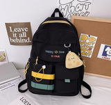 Stylish Black Backpack with Blue & Yellow Stripes + Cute Mouse-Shaped Coin Purse | Lightweight, Durable, School & Travel Bag