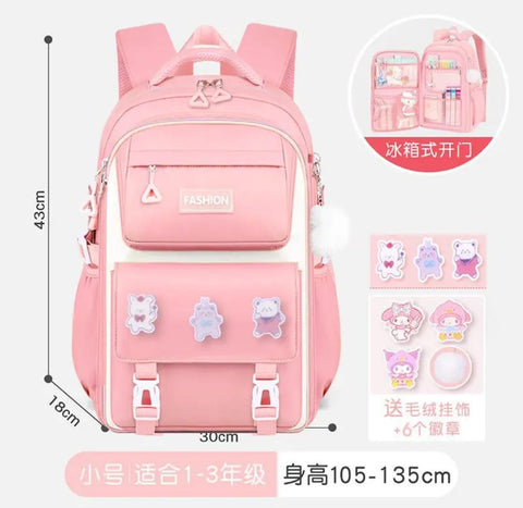 Premium School Bag | Waterproof Backpack | 43cm x 30cm | Spacious & Durable | For Students up to Grade 5 - Pink